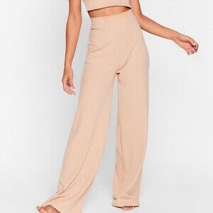 Nasty Gal ribbed baby pink coquette wide leg pants women’s size XS 2